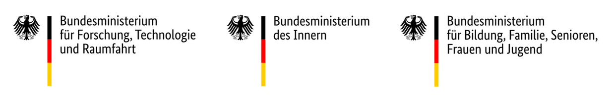 Logos der Bundesministerien BMFTR, BMI und BMBFSFJ