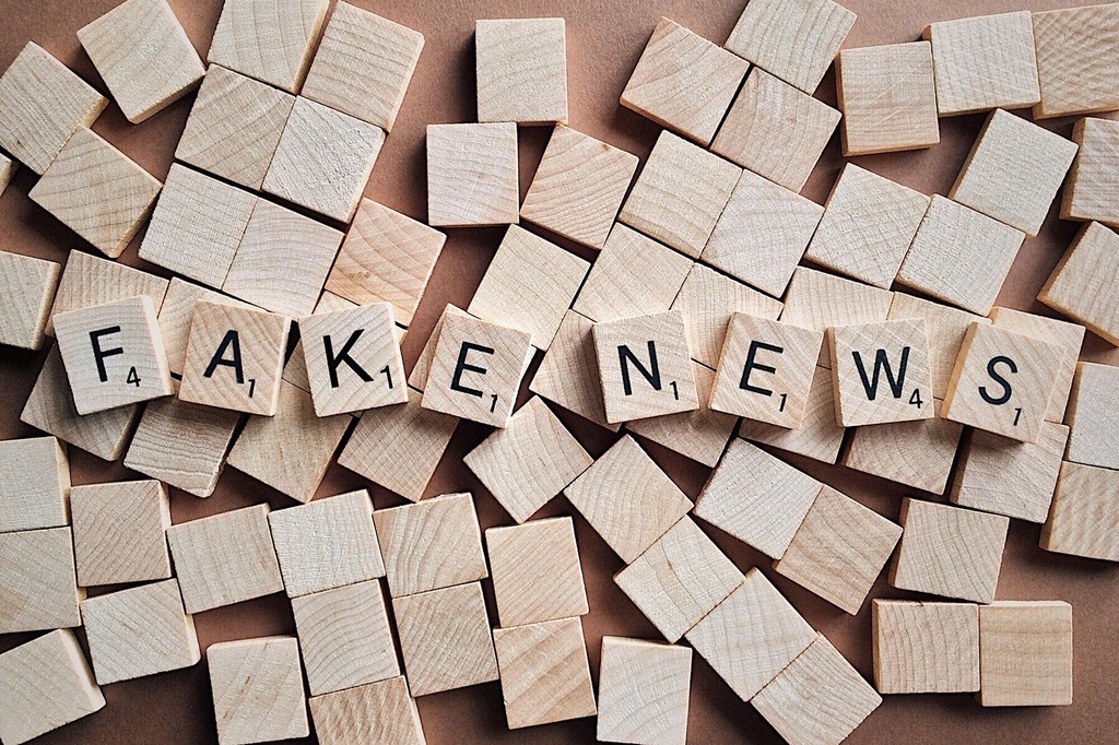 Holzwürfel mit Buchstaben bilden das Wort "Fakenews"