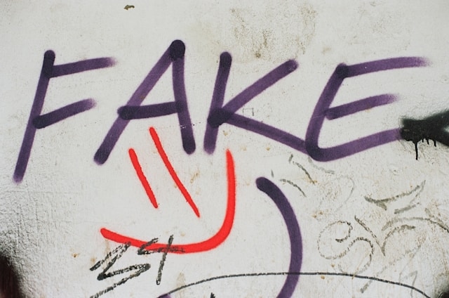 Grafitti an Wand: "Fake"