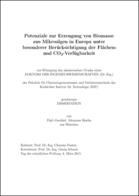 Potenziale zur Erzeugung von Biomasse aus Mikroalgen