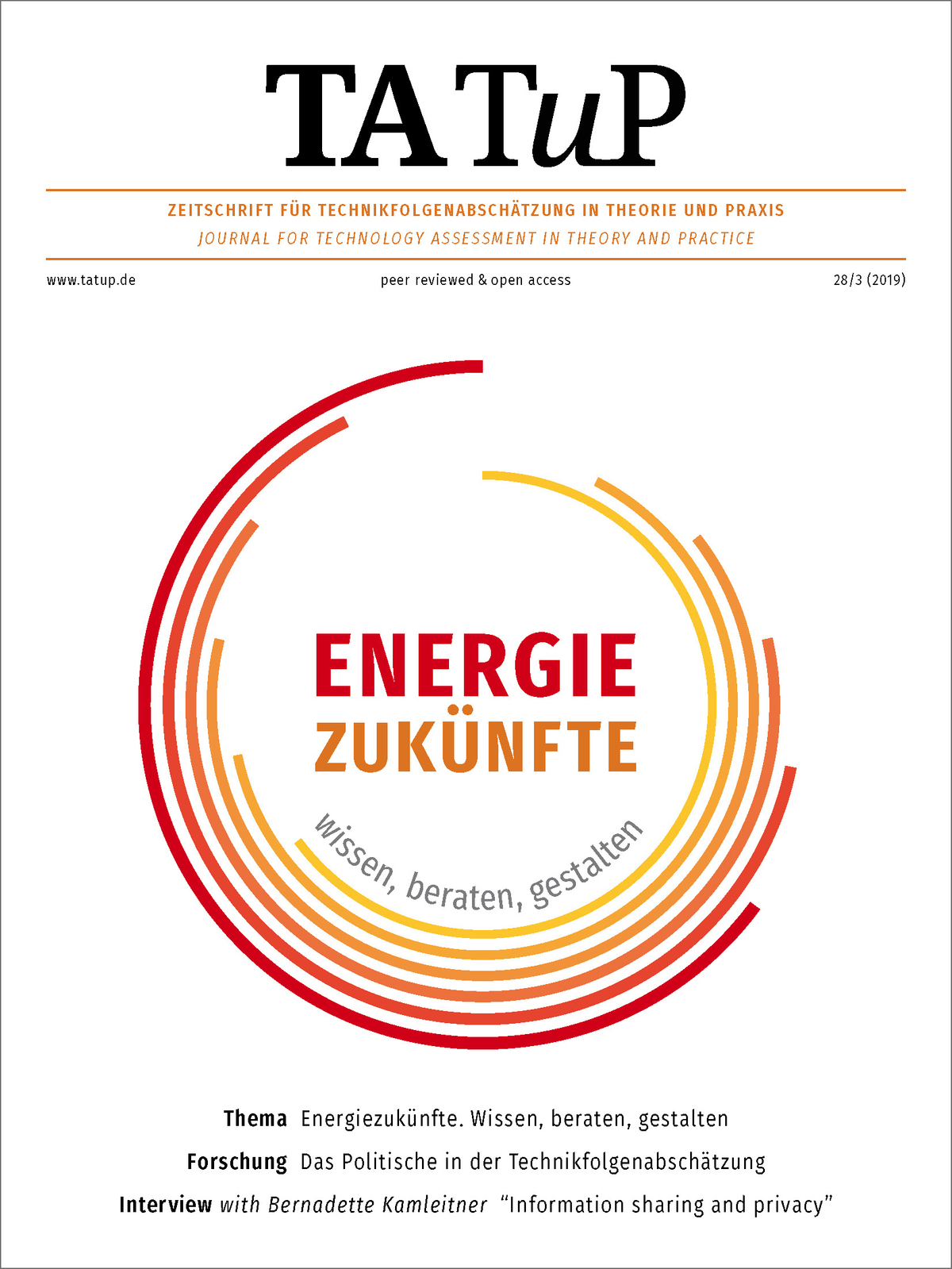 TATuP 3/2019 „Energiezukünfte. Wissen, beraten, gestalten“ 