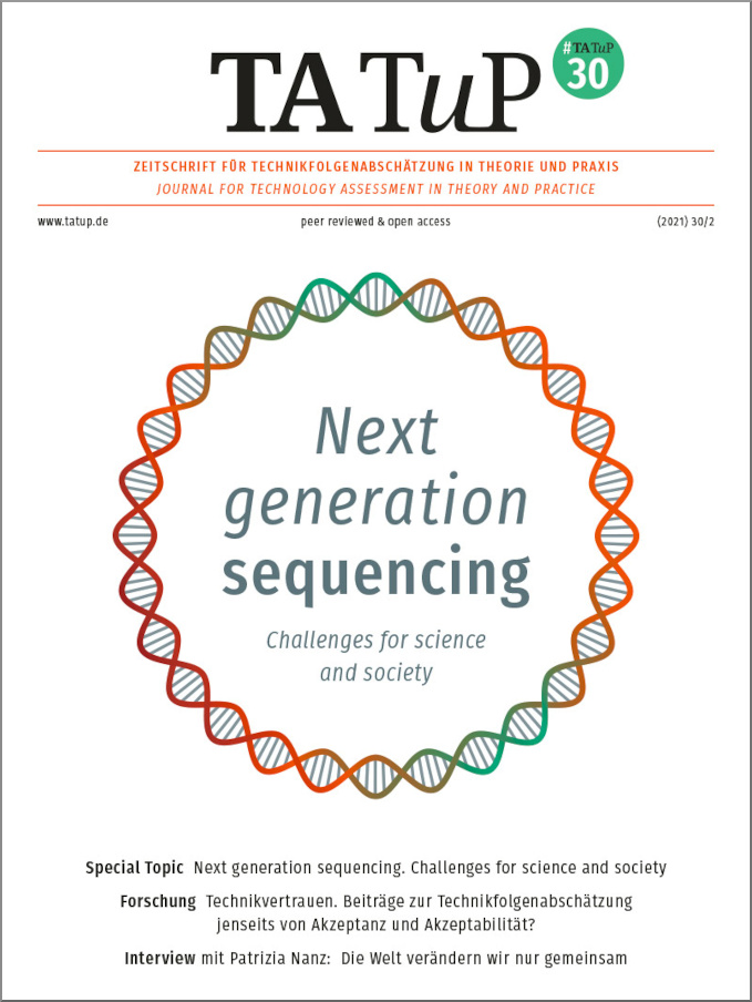 Cover TATuP 2/2021 "Next generation sequencing. Challenges for science and society" 
