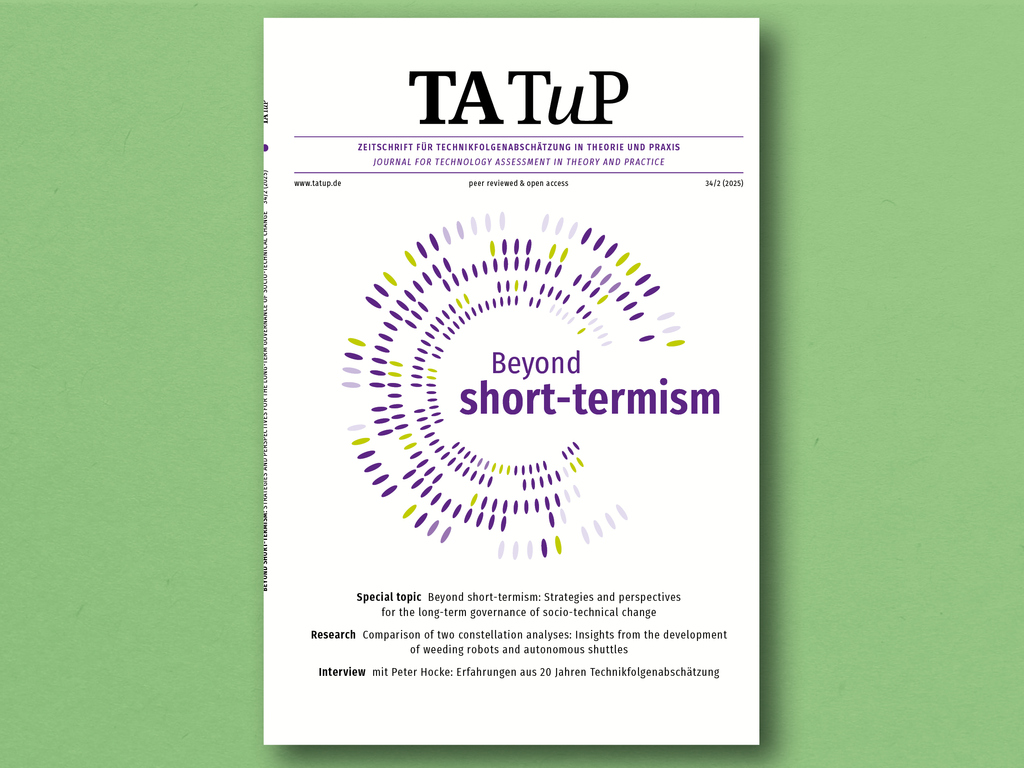 Zeitschriftentitel "TATuP" mit Thema "Beyond short-termism".
