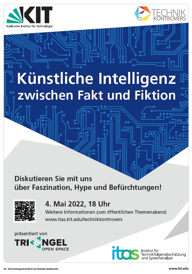 Veranstaltungsplakat zum Themenabend „Künstliche Intelligenz zwischen Fakt und Fiktion“ am Mittwoch, 4. Mai 2022