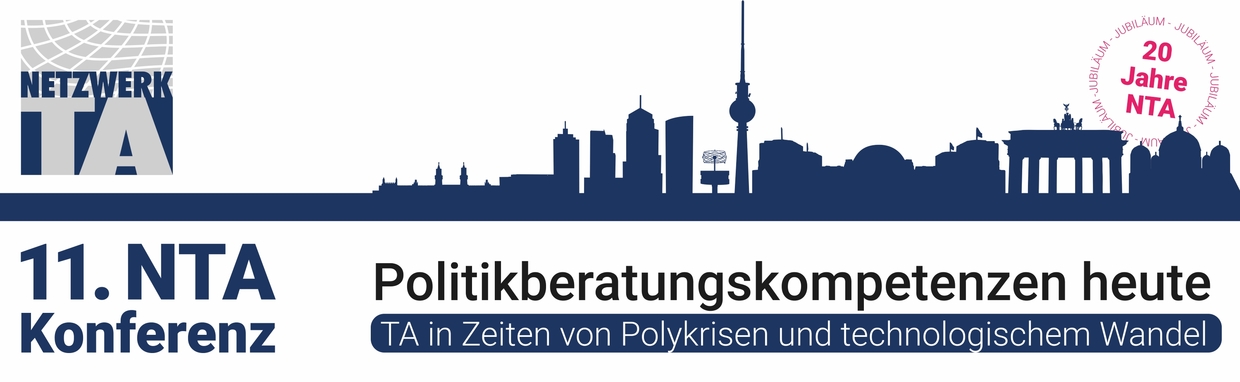 Ansicht mit ikonischer Skyline Berlins in dunkelblau, dazu das NTA-Logo und der Konferenztitel