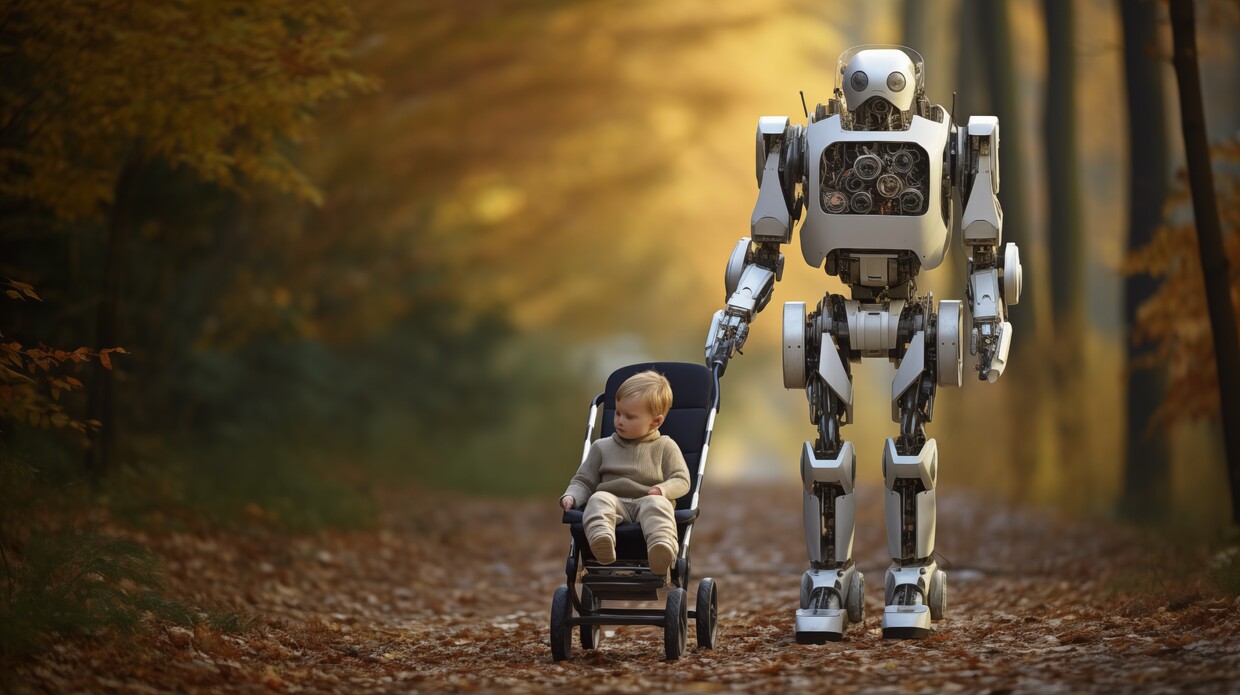 Roboter mit Kinderwagen