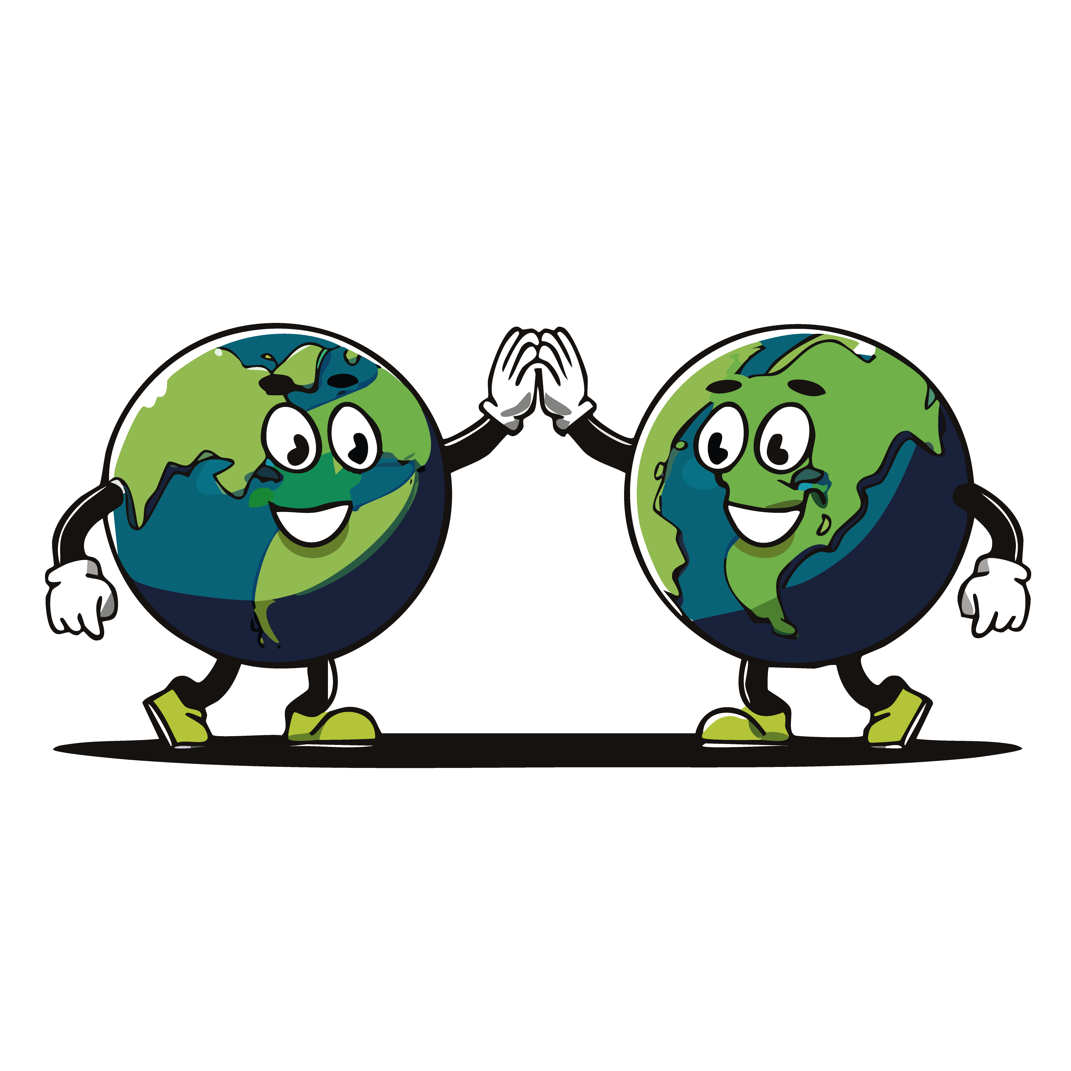 Zwei lächelnde Globus-Charaktere geben sich ein High-Five.